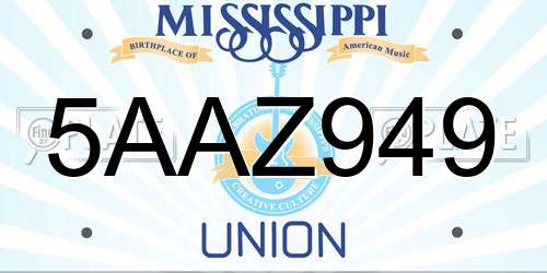 5AAZ949 Mississippi License Plate