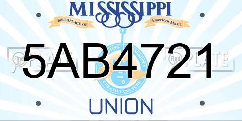 5AB4721 Mississippi License Plate