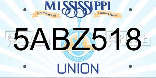5ABZ518 Mississippi License Plate