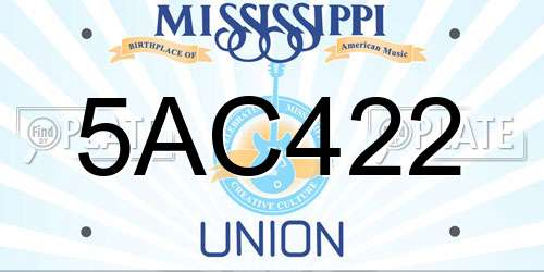 5AC422 Mississippi License Plate