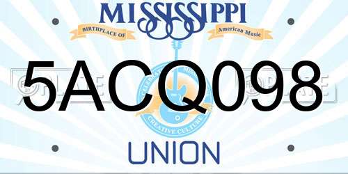 5ACQ098 Mississippi License Plate