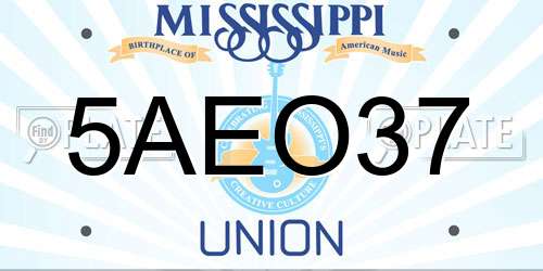 5AEO37 Mississippi License Plate