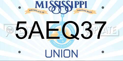 5AEQ37 Mississippi License Plate