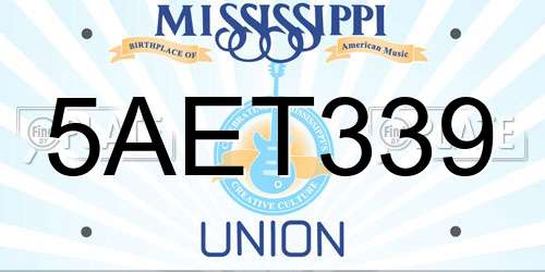 5AET339 Mississippi License Plate