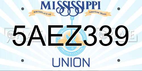 5AEZ339 Mississippi License Plate