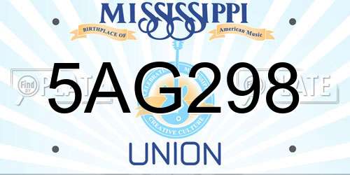5AG298 Mississippi License Plate