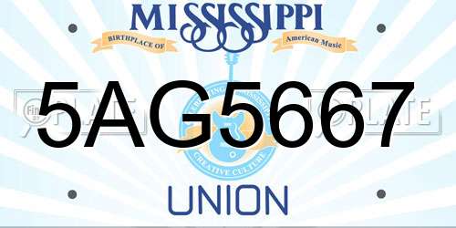 5AG5667 Mississippi License Plate
