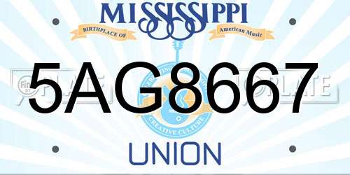 5AG8667 Mississippi License Plate
