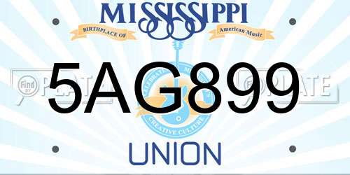 5AG899 Mississippi License Plate