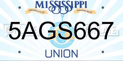 5AGS667 Mississippi License Plate