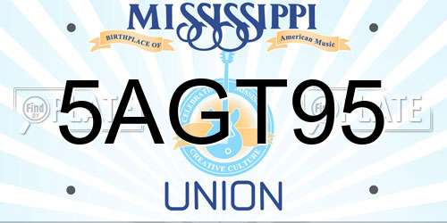 5AGT95 Mississippi License Plate
