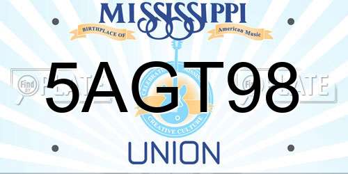 5AGT98 Mississippi License Plate