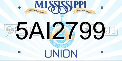 5AI2799 Mississippi License Plate