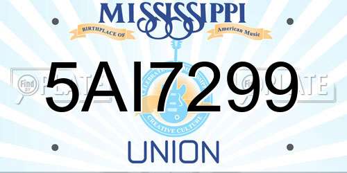 5AI7299 Mississippi License Plate