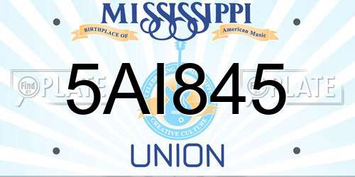 5AI845 Mississippi License Plate