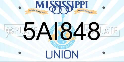 5AI848 Mississippi License Plate