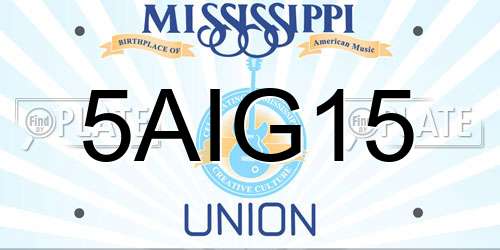 5AIG15 Mississippi License Plate