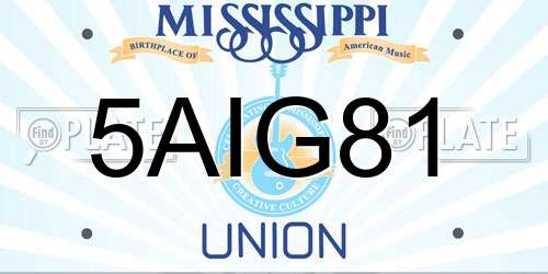 5AIG81 Mississippi License Plate