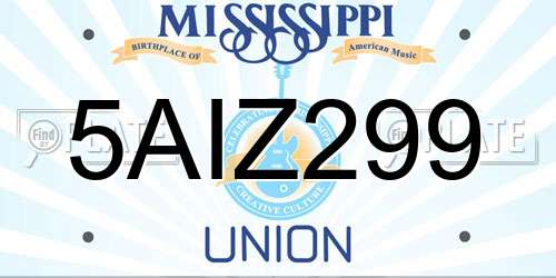 5AIZ299 Mississippi License Plate