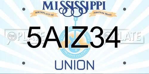5AIZ34 Mississippi License Plate