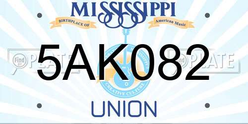 5AK082 Mississippi License Plate