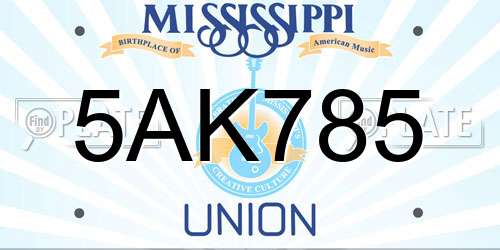 5AK785 Mississippi License Plate