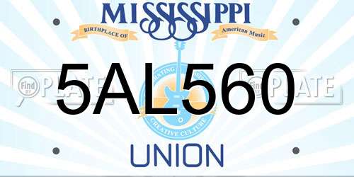 5AL560 Mississippi License Plate