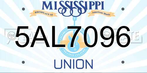 5AL7096 Mississippi License Plate