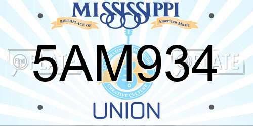5AM934 Mississippi License Plate