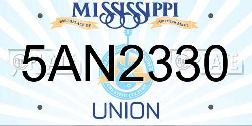 5AN2330 Mississippi License Plate