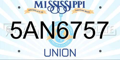 5AN6757 Mississippi License Plate