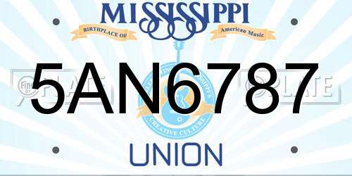 5AN6787 Mississippi License Plate