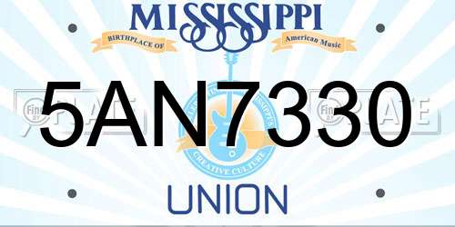 5AN7330 Mississippi License Plate