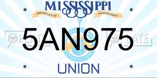 5AN975 Mississippi License Plate