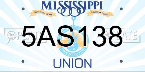5AS138 Mississippi License Plate