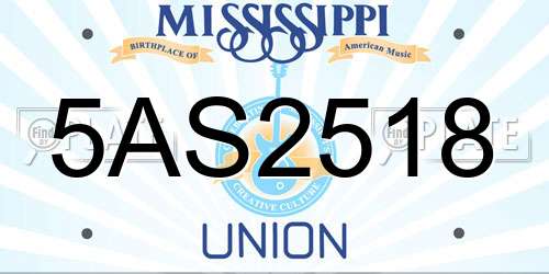 5AS2518 Mississippi License Plate