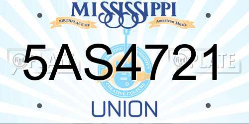 5AS4721 Mississippi License Plate