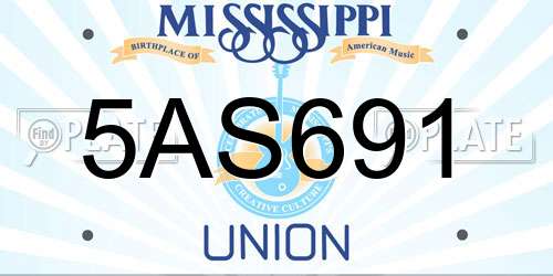 5AS691 Mississippi License Plate
