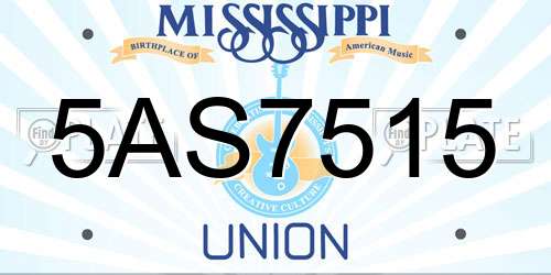 5AS7515 Mississippi License Plate