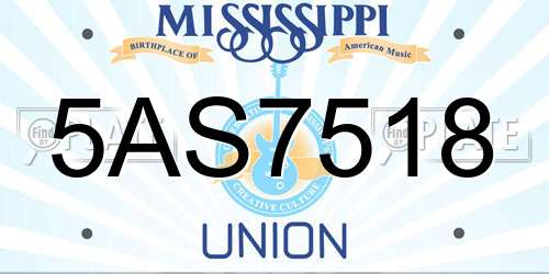 5AS7518 Mississippi License Plate