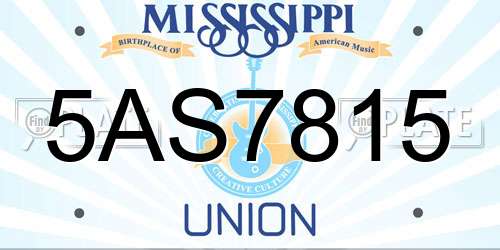 5AS7815 Mississippi License Plate