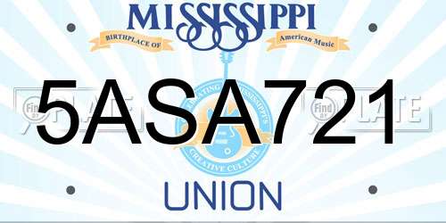 5ASA721 Mississippi License Plate