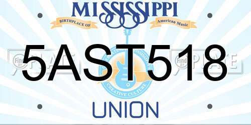 5AST518 Mississippi License Plate