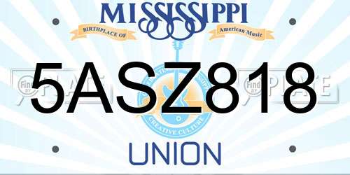 5ASZ818 Mississippi License Plate