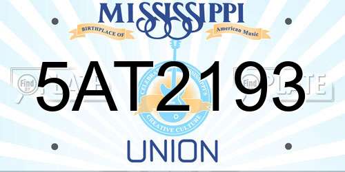 5AT2193 Mississippi License Plate