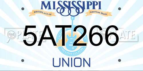 5AT266 Mississippi License Plate