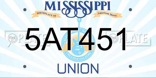 5AT451 Mississippi License Plate