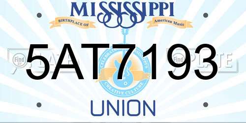 5AT7193 Mississippi License Plate