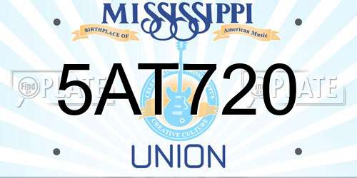 5AT720 Mississippi License Plate