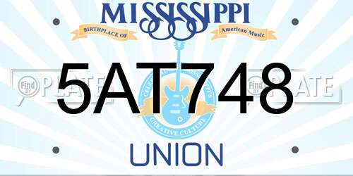 5AT748 Mississippi License Plate